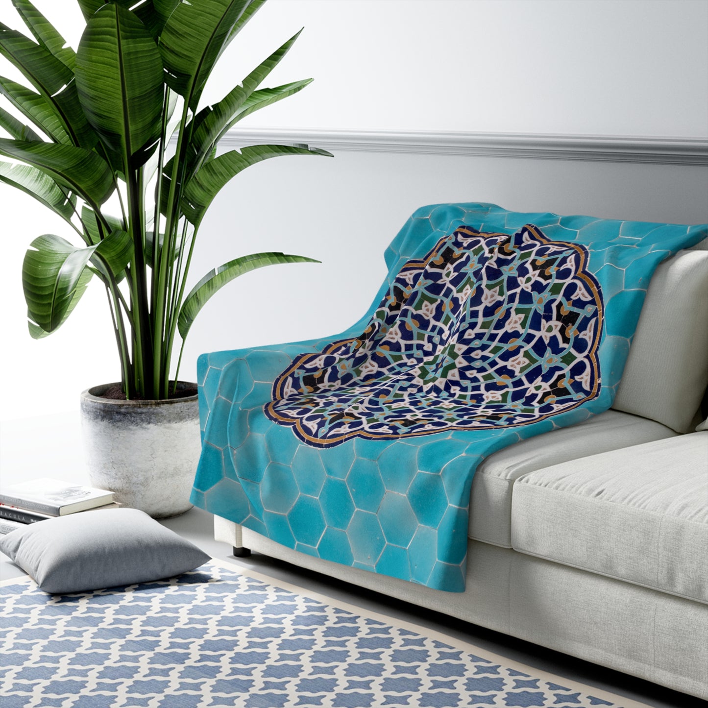 Blue Mosaic Sherpa Blanket